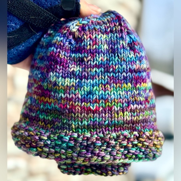 Malabrigo Wool Beanie Handmade | Multicolor Knit Hat | Merino Winter Hat | OOAK - Picture 3 of 16